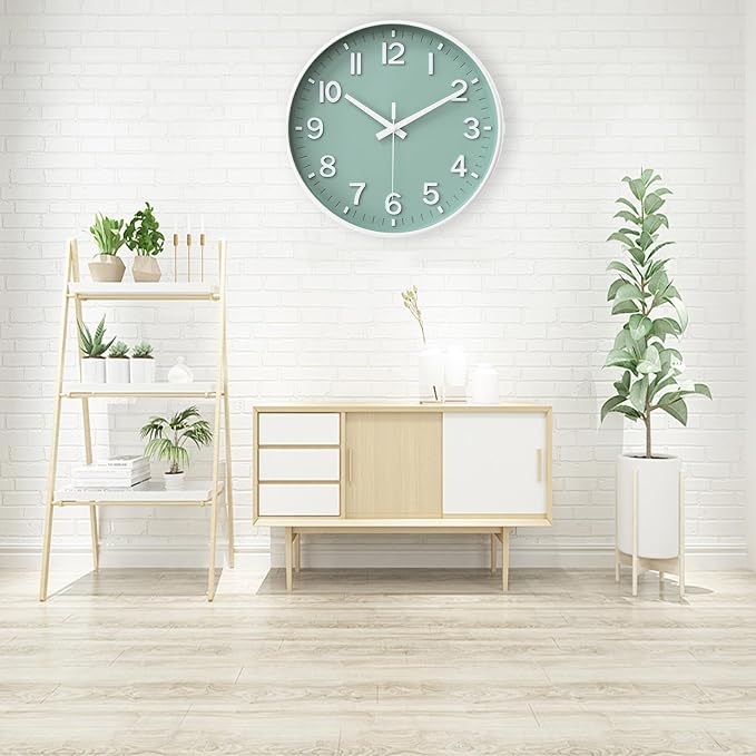 HZDHCLH Green Wall Clocks Battery Operated,12 inch Silent Non Ticking Modern Wall Clock for Living Room Bedroom Kitchen Office Classroom Decor