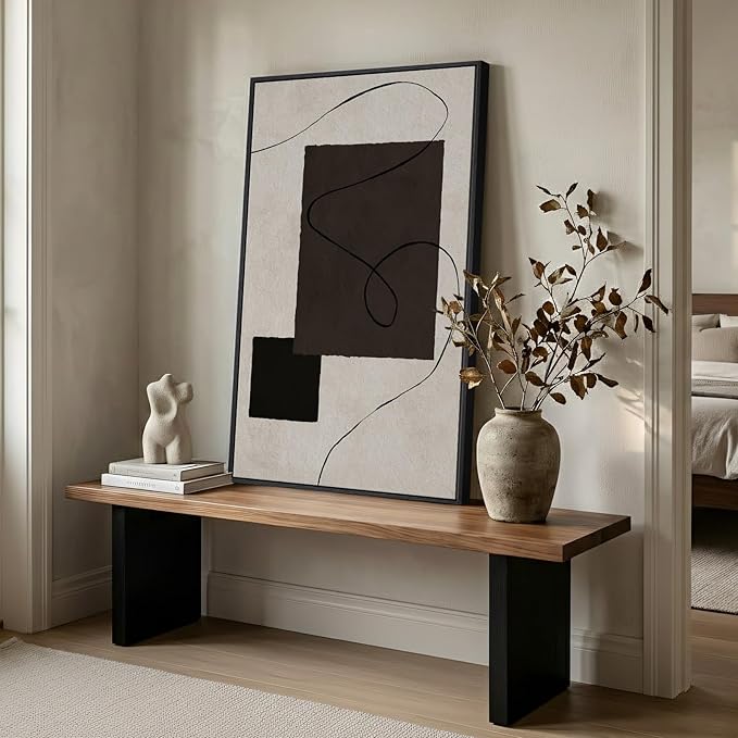 Framed Neutral Abstract Wall Art, Modern Black and Beige Canvas Prints Paintings Artwork for Walls, Contemporary Minimalist Geometric Shape Line Pictures for Dining Bedroom Hallway Wall Decor 24x36 In