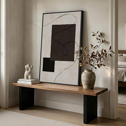 Framed Neutral Abstract Wall Art, Modern Black and Beige Canvas Prints Paintings Artwork for Walls, Contemporary Minimalist Geometric Shape Line Pictures for Dining Bedroom Hallway Wall Decor 24x36 In