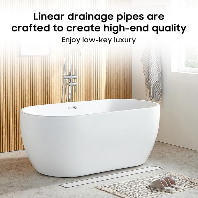 DLONE Linear Shower Drain | 60" AISI 304 Stainless Steel Linear Drain, Brushed Nickel Shower Drain with Tile Insert Panel & Adjustable Feet, Long Rectangle Shower Floor Drain in Bathroom, Balcony etc