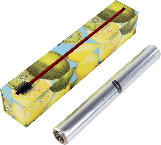ChicWrap Lemon Refillable Foil Dispenser - One 12"x 30' Roll of Professional Grade Aluminum Foil - Reusable Dispenser w/Slide Cutter - Kosher Certified - Reduces Waste & Saves Money