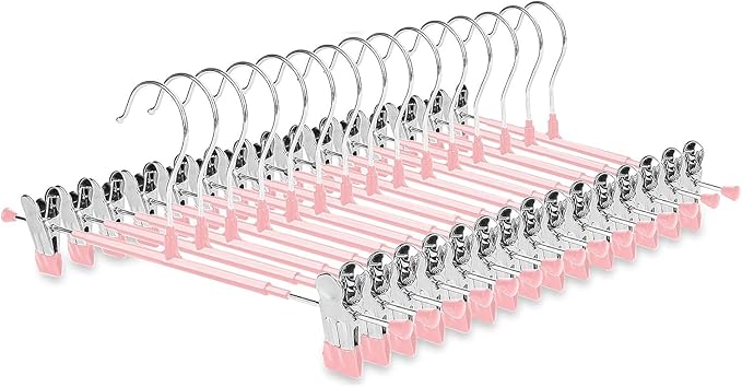 Non-Marking Anti-Slip Pants Hanger, Space-Saving Pants and Skirt Clip, Jeans and Long Pants Hanger, Clothes Clip for Various Shorts and Casual Pants, Durable. (20, Pink)
