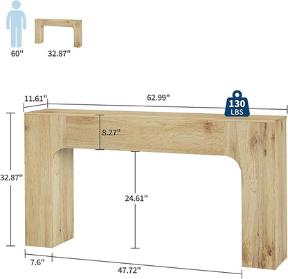 GarveeHome 63 in Farmhouse Console Table, Narrow Wood Entryway Sofa Table Behind Couch, Slim Rustic Hallway Furniture for Living Rooms, Foyers & Apartments, Oak