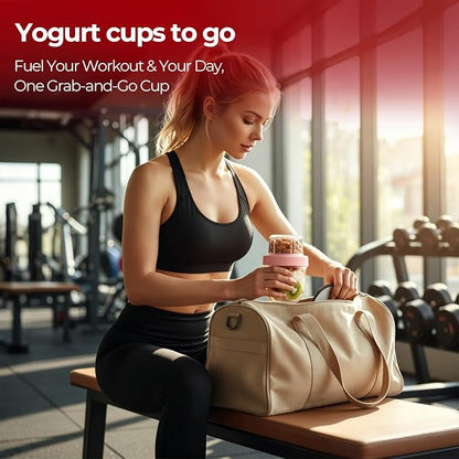 Glass Yogurt Parfait Cups with Lids, 8oz+4oz Reusable Overnight Oats Containers (4 Pack), Dual-Layer Leak-Proof Meal Prep Jars, 4 Colors Set for Snacks, Office Lunch — Blue, Gray, Green, Pink