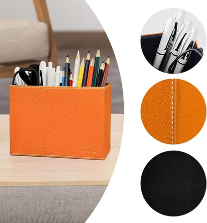 Pen Pencil Holder Cup Container PU Leather Desk Organizer Stand Decor Brush Scissor Decoration Office Home School