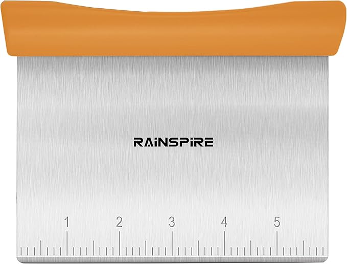 Upgraded 304 Stainless Steel Multi-Purpose Bench Scraper with Measurement Marks, Dishwasher Safe, Dough Cutter for Pizza, Bread and Cookie Dough Vegetable Chopper, Baking Supplies, Orange