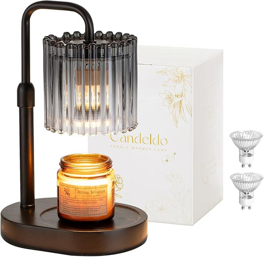 Candeldo Candle Warmer Lamp with Timer: Black Candle Warming Lamp Height Adjustable Wax Melt Warmer Dimmable Modern Farmhouse New Home Bedroom Decor Mothers Day Housewarming Gift for Women