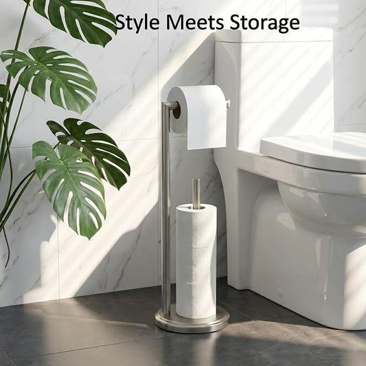 FORIOUS Toilet Paper Holder Stand, Toilet Paper Storage with 4 Rolls, Freestanding Tissue Roll Holder for Bathroom, Durable 304 Stainless Steel and Weighted Base Toilet Paper Stand, Brushed Nickel