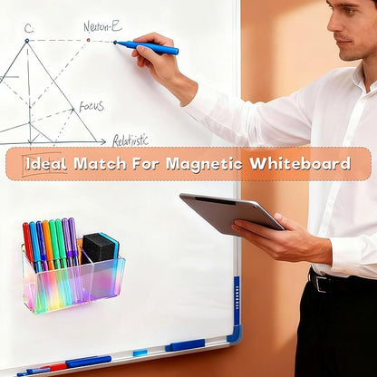 Magnetic Dry Erase Marker Holder - Non-Slip Acrylic Pen Organizer with Powerful Magnets for Whiteboard, Refrigerator, Office Desk, Classroom Supplies & Home Organization-colorful