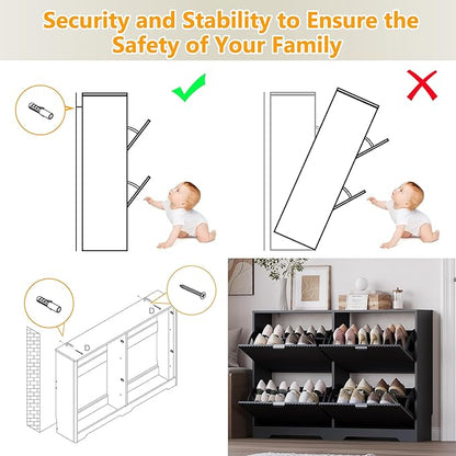 Large Shoe Cabinet for Entryway, Shoe Rack Cabinet with 4 Flip Drawer and Adjustable Shelves for Small Apartment, Foyer