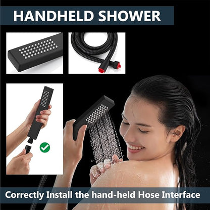 Aolemi Shower Faucet Set Rain Shower System with Handheld Spray Bathroom Shower Combo Rough-in Valve and Shower Trim Kit Included Matte Black 10 Inch Wall Mount Shower Head