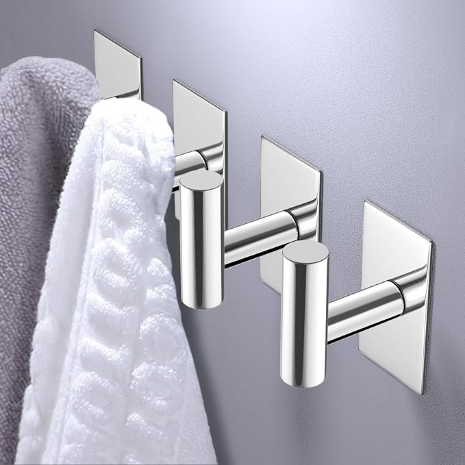 VAEHOLD Wall Towel Hooks, Heavy Duty Sticky Holder Waterproof Towel Hooks for Hanging Coat, Clothes, Closet Hook Wall Mount for Kitchen (Chrome, 6 Pack)
