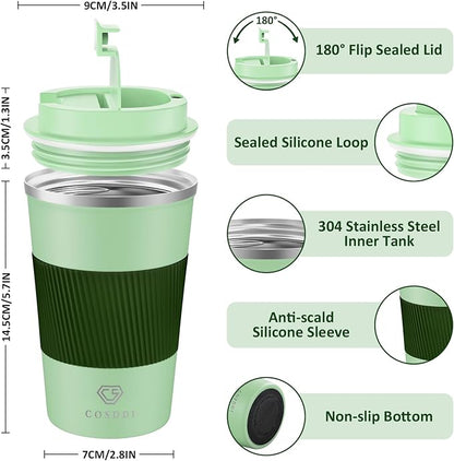 CS COSDDI 12 oz Stainless Steel Vacuum Insulated Tumbler - Coffee Travel Mug Spill Proof with Lid - coffee Cup for Keep Hot/Ice Coffee,Tea and Beer (3rd Light green)