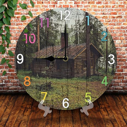 Forest Wooden House Wall Clock 10 Inch Wooden Battery Operated Autumn Forest Maple Leaves Wall Clocks Decorative Indoor,Decorative for Kitchen Bathroom Bedroom