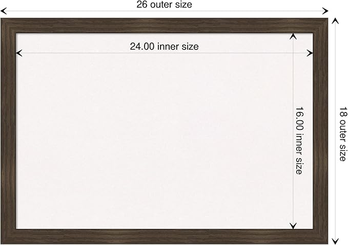 Amanti Art White Cork Board for Wall, 18x26 Vision Board with Brown Wood Frame, Medium Corkboard Office Decor for Home Organization, Casual Corkboard Pinboard to display items for home organization