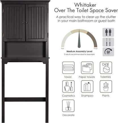 UTEX Bathroom Storage Over The Toilet, Above Toilet Storage Cabinet Organizer with Adjustable Shelves and Double Doors, Espresso