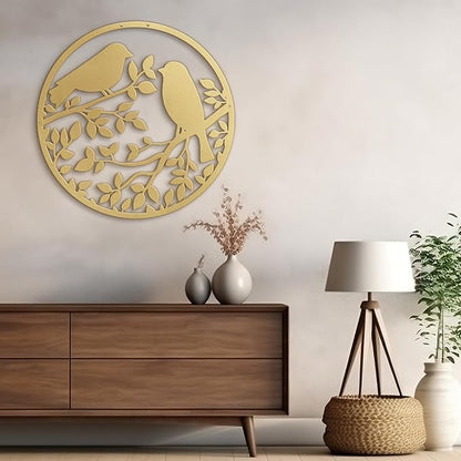 SIGNLEADER Metal Wall Art Decor Two Birds in Branches Minimalist Modern Abstract Wall Sculpture Hangings Home Decoration for Living Room, Bedroom, Bathroom, Kitchen - 30" Gold