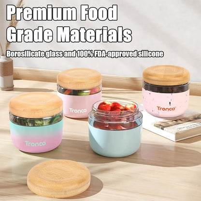 Tronco 24 oz Glass Food Storage & Lunch Bowl Containers with Airtight Lids | Leak & Spill Proof Meal Prep Container with Bamboo Lids, Microwave & Dishwasher Safe, Soup & Stew, Office Lunch,BPA-Free