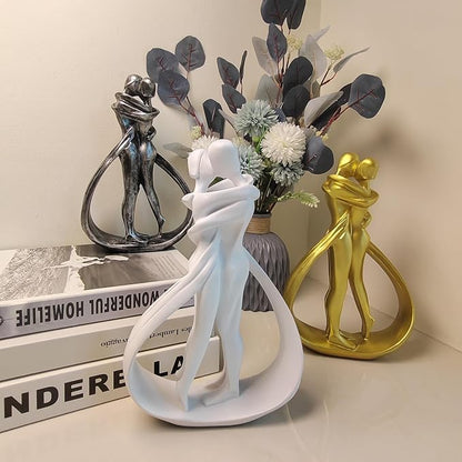 Couple Sculptures for Home Decor, Anniversary Statue Gifts, Hugging Couple Figurines, Modern Romantic Sculptures for Living Room, Bedroom, Office Decor (White)