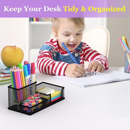 SUPEASY Pen Holder Desk Organizer, Office Supplies Pencil Holder with 3 Compartments, Desk Accessories and Workspace Organizers for Home School, Black