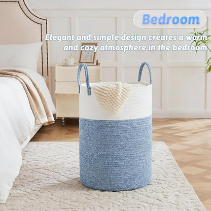 Laundry Basket,Woven Cotton Rope Laundry Hamper,100L for Decor Storage of Dirty Clothes,Toys and Blankets in Bathroom,Baby Room and Living Room