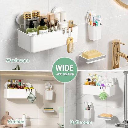 LUXEAR Suction Shower Caddy - 3 Pack NO-Drilling Organizer - 1S Installation Removable Powerful Waterproof Baskets for Bathroom & Kitchen