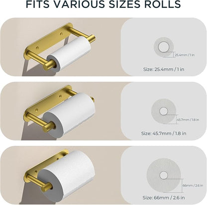 FORIOUS Toilet Paper Holder, Adhesive or Screw Wall Mount Pivoting Tissue Roll Holder for Bathroom, Stainless Steel Rustproof Self Adhesive Toilet Paper Roll Dispenser no Drilling, Brushed Gold