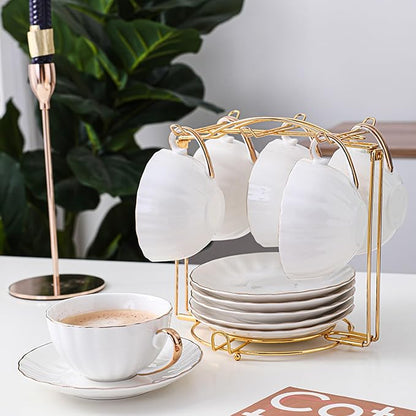 Tea Cups Holder,Gold Metal Coffee Cup Tea Cups Rack,Foldable Organizer for Coffee Cup Spoon and Saucers