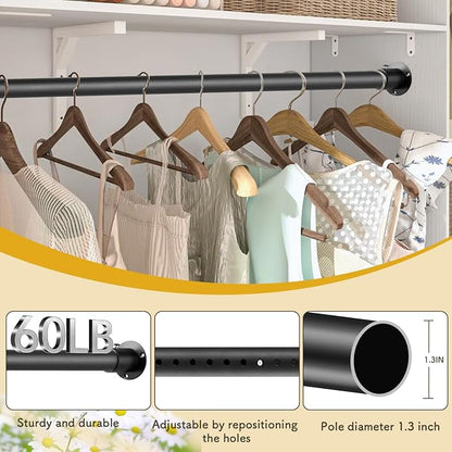 Closet Rod, 17 to 63 Inch Adjustable Closet Rod for Rugged Durability,1.3 Inch Diameter Heavy Duty Closet Rods for Hanging Clothes,Premium Metal Black Closet Poles for Wardrobes