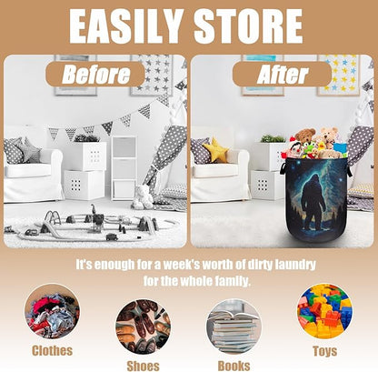 Bigfoot Mountains Laundry Basket, Foldable Waterproof Laundry Hamper Tote Bag Dirty Clothes Storage Bucket Toy Organizer for Bathroom/Laundry/Bedroom 15.7"x19.6"