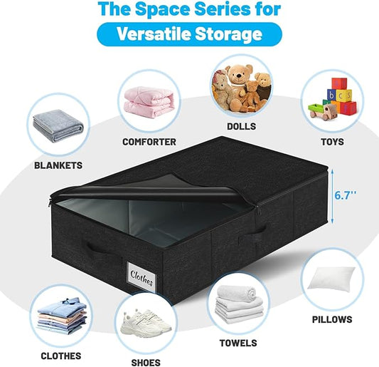 Under Bed Storage Container Bins 2 Pack, Low Profile Foldable Underbed Clothes Storage Organizer W/ Ultra Thick Fabric and Sturdy Bottom/Sides, Dual Zipper Storage Box for Dorm and Home 30x16x6.7"