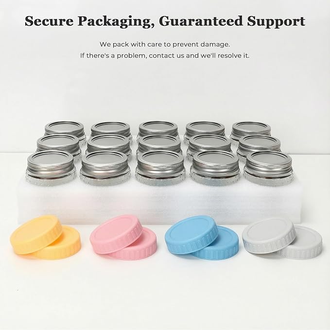 CycleMore 8oz - 8 Pack Mason Jars, Hobnail Design Canning Jars with Silver Metal & Colorful Plastic Lids, Glass Storage Jars for for Storing, Jam, Pickling, Crafts, Home Decor & DIY Gifts
