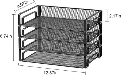 Samstar 4 Pack Stackable Letter Paper Tray, Desk File Organizer Paper Sorter for Letter/A4 Size Folders Documents, Mesh Made