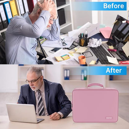 ENGPOW Fireproof File Organizer Bag with 13 Colorful Pockets Accordion File Folder,5200℉ Document Organizer Box with Lock&Labels,Multi-Layer Portable Home Safe Storage for Important Documents,Pink