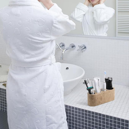 Toothbrush Holder for Bathrooms, 4-Slots Marble Toothbrush and Toothpaste Holder Stand Bathroom Organizer Countertop for Electric Toothbrush, Floss, Razor, Comb (Brown)