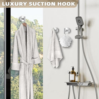 Suction Cup Hooks for Shower - Bathroom Reusable Hooks for Towels, Robes & Loofah - No-Drill Mounting on Kitchen,Walls,Metal,Glass,Mirrors,Tile & Smooth Non-Porous Surfaces (4, Chrome Polished)