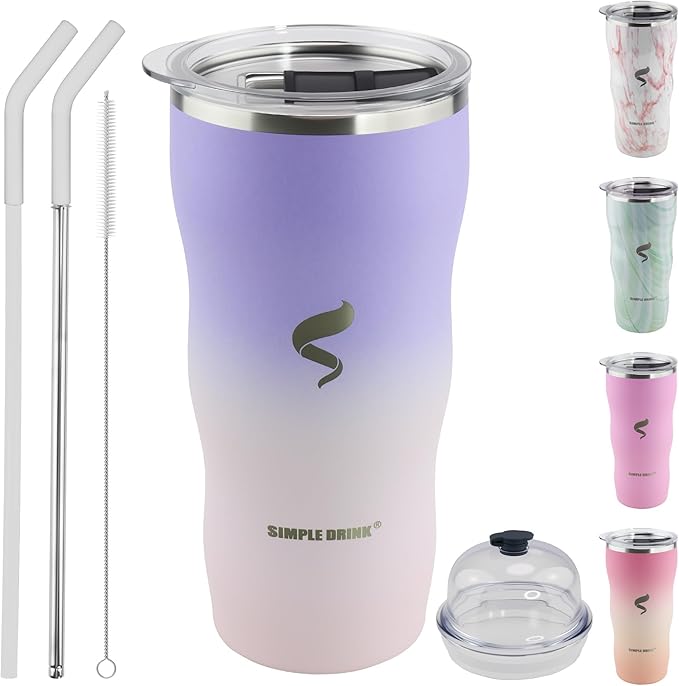 20Oz Insulated Tumbler With Straw And Lid,Stainless Steel Coffee Cup, Double Wall Vacuum Travel Mug,Spill proof Iced Coffee Tumbler, Mom tumbler, White Pouple Tumbler