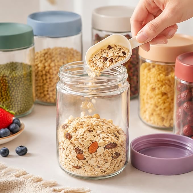Artcochan Overnight Oats Containers with Lids 16 oz Glass Jars Glass Mason Jars with Airtight Lids, Perfect for Oats, Yogurt, Chia Pudding (12)