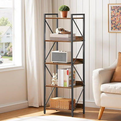HOOBRO Bookshelf, 5-Tier Industrial Bookcase, Book Shelf Storage Organizer, Tall Bookshelf with Metal Frame for Living Room, Bedroom, Home Office, Kitchen, Rustic Brown and Black BF73SJ01