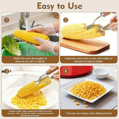 Corn Peeler + Corn Cob Holders, Corn on The Cob Stripper Tool, Corn Cob Stripper tool, Corn Cob Peeler, Sweet Corn Planer Cutter Kernel remover tool, Wooden Handle for Hand Grip, Corn Pick Set
