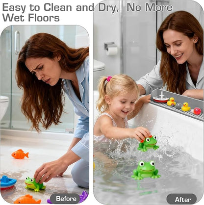 31.5" Bathtub Splash Guard for Kids & Toddlers- Silicone Play Shelf & Toy Storage Tray with Strong Suction Cups to Prevent Water Spills, No-Leak Fun Bath Time - Tub Toy Holder Ledge,Grey