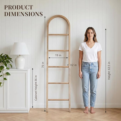 Wooden Blanket Ladder - Natural & Motley Wood - Leaning Wall Decor for Bedroom, Bathroom, Living Room - Rustic Quilt Holder & Towel Rack (Brown-Curved, 76in（5-Tier）)