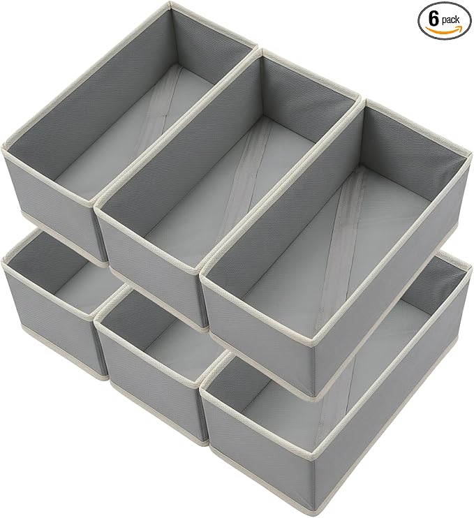 Bructhun Sock Drawer Organizer 9 Pack - Collapsible Fabric Storage Bins for Underwear Divider, Small Closet Organizers with 9 Compartments, Light Gray