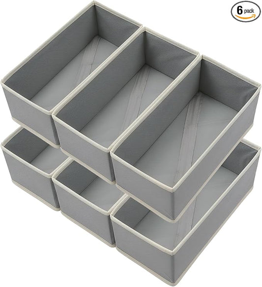 Bructhun Sock Drawer Organizer 9 Pack - Collapsible Fabric Storage Bins for Underwear Divider, Small Closet Organizers with 9 Compartments, Light Gray
