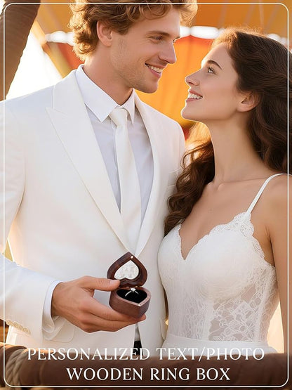 Custom4U Personalized Wedding Ring Box for Proposal Heart Wooden Ring Holder with InitialCustom Name Jewelry Box for Engagement