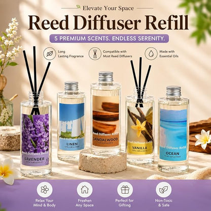 SCENTORINI Reed Diffuser Oil Refill, Sandalwood Diffuser Oil 6.76 Fl Oz, Natural Scented Essential Oil Refill Long Lasting Summer Home Fragrance for Bathroom Bedroom Spa Aromatherapy Home Decor