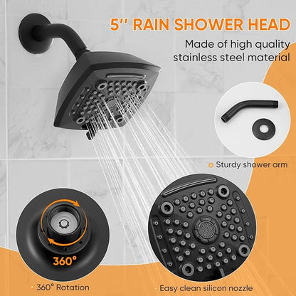 Black Shower Head And Faucet Set Complete With Valve Shower Fixtures With 6 Inch High Pressure Rain Shower Head Trim kit Regaderas Para bBaño Modernas