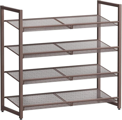 Metal Shoe Rack for Closet,entryway, 4-Tier Shoe Organizer, Adjustable Flat or Angled Shelves, Holds up to 20 Pairs Shoes