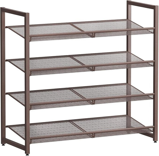 Metal Shoe Rack for Closet,entryway, 4-Tier Shoe Organizer, Adjustable Flat or Angled Shelves, Holds up to 20 Pairs Shoes