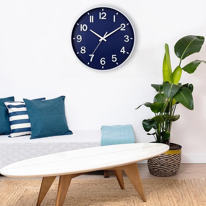 HZDHCLH Navy Blue Wall Clocks Battery Operated,12 inch Silent Non Ticking Modern Wall Clock for Living Room Bedroom Kitchen Office Classroom Decor
